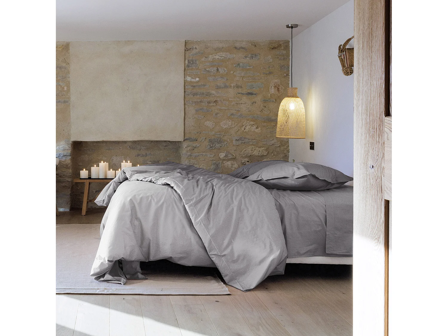 Parure de lit 200x200 cm set 65x65 cm percale MANOIR gris Acier