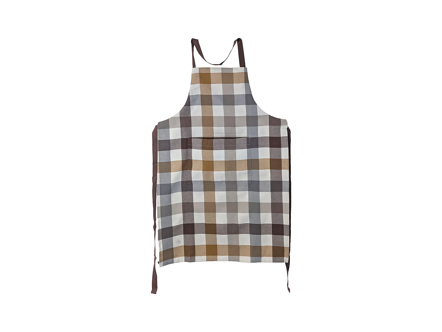 Tablier de cuisine toile TERRA avec poche vichy marron Camel