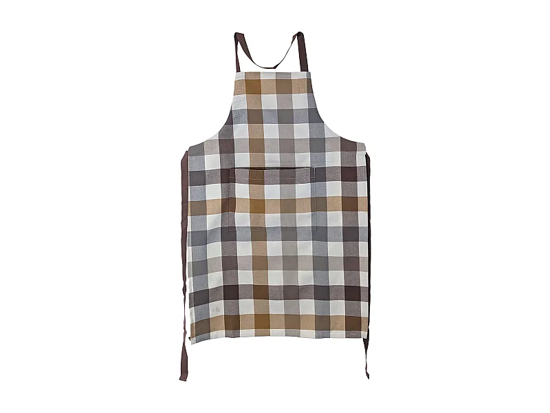 Tablier de cuisine toile TERRA avec poche vichy marron Camel