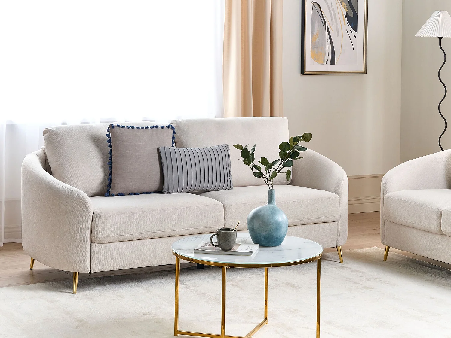 3-Sitzer Sofa beige mit Armlehnen goldenen Füßen Glamourös Modern Trosa