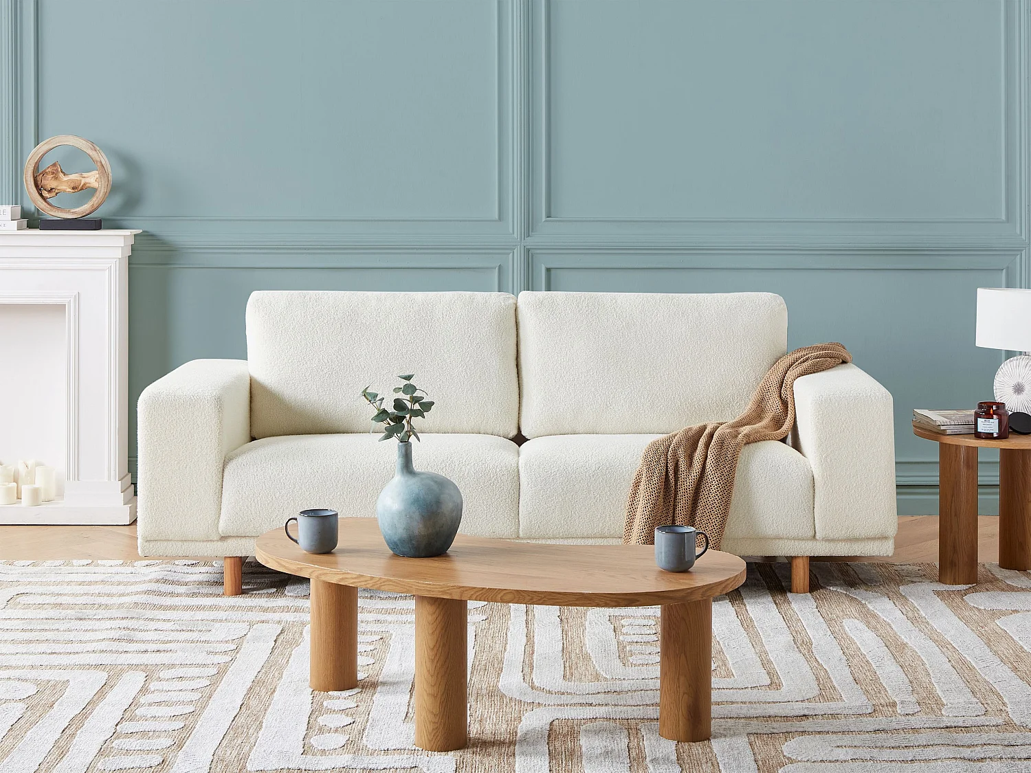 Bank NIVALA Bouclé Gebroken wit 3-zitter