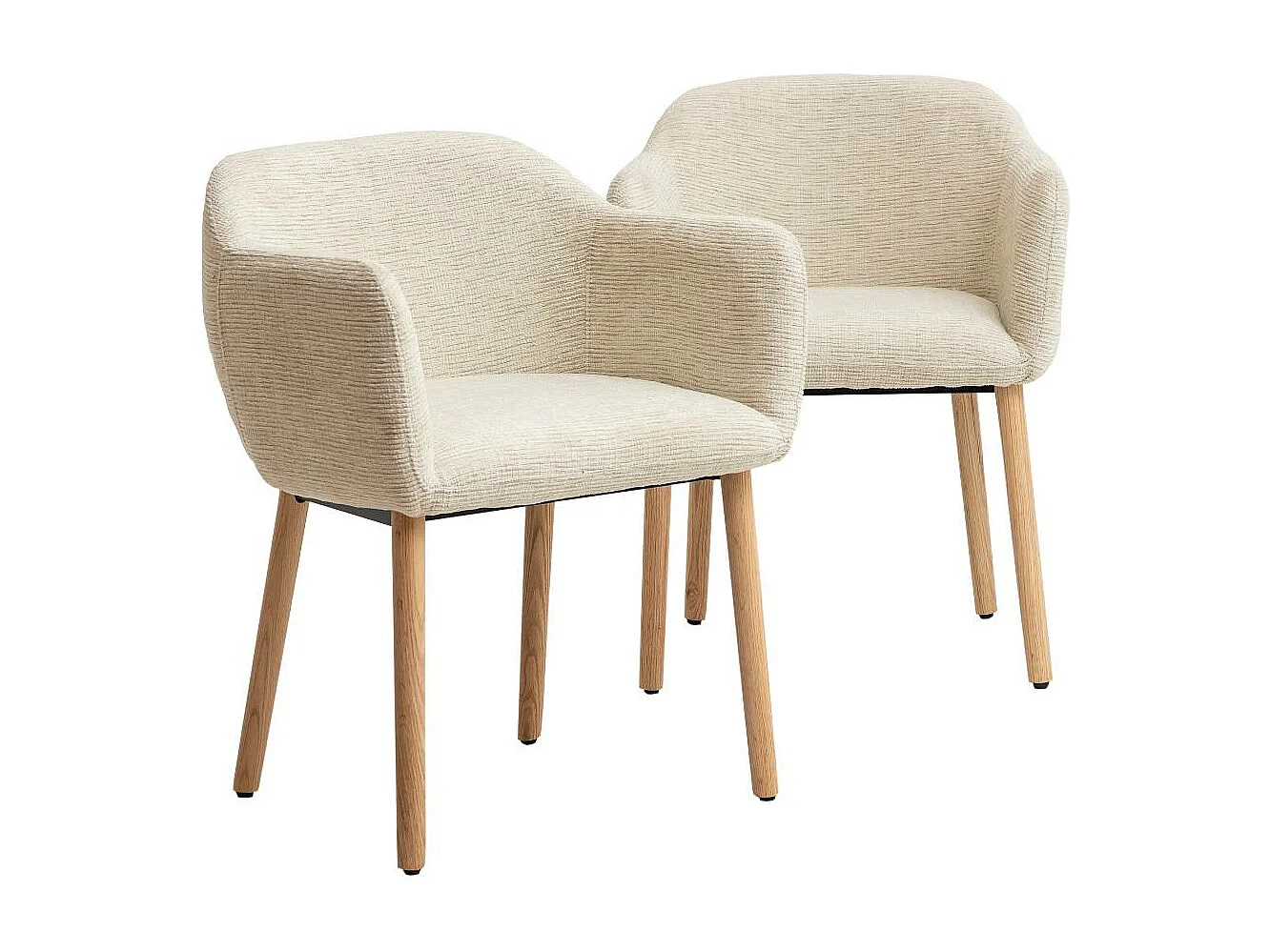 Juego de 2 sillas de tela beige Solène con reposabrazos de madera maciza