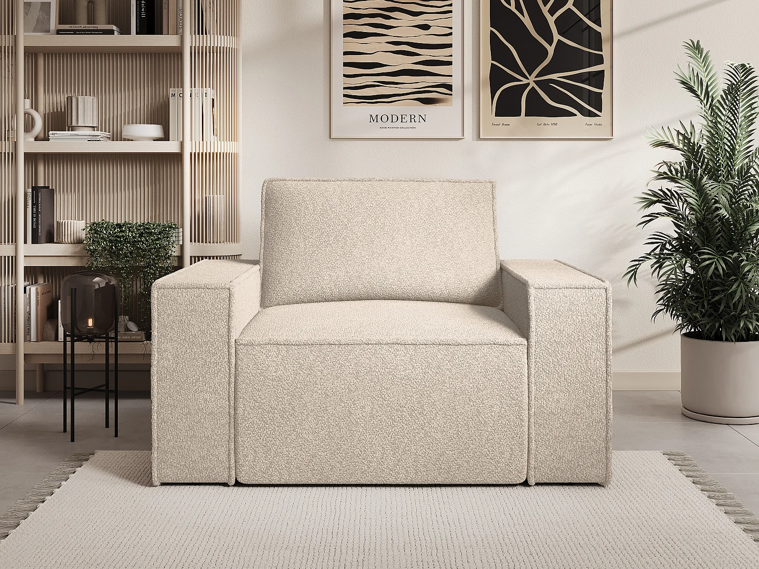 Fauteuil en tissu bouclette beige AMELIA