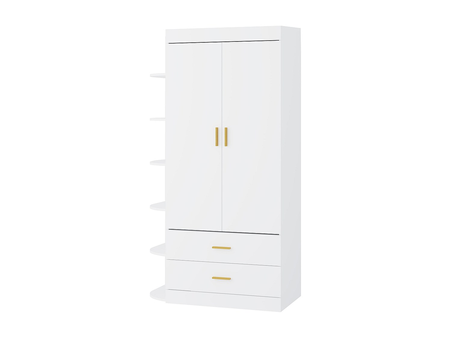 Kleiderschrank - 2 Türen, 2 Schubladen, 6 Regale - L100 cm - Weiß & Gold - günstig online kaufen