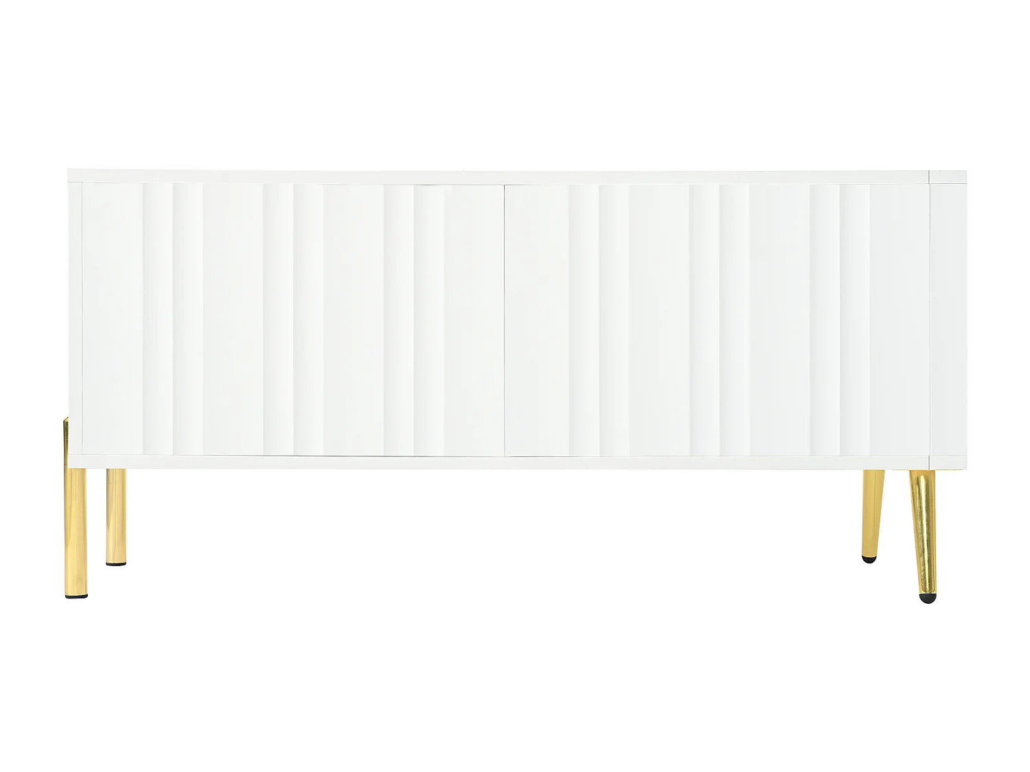 Meuble TV Blanc, 190 Cm X 38 Cm X 48 Cm, Pieds En Bois Doré, Design De Porte Rainurée, Blanc