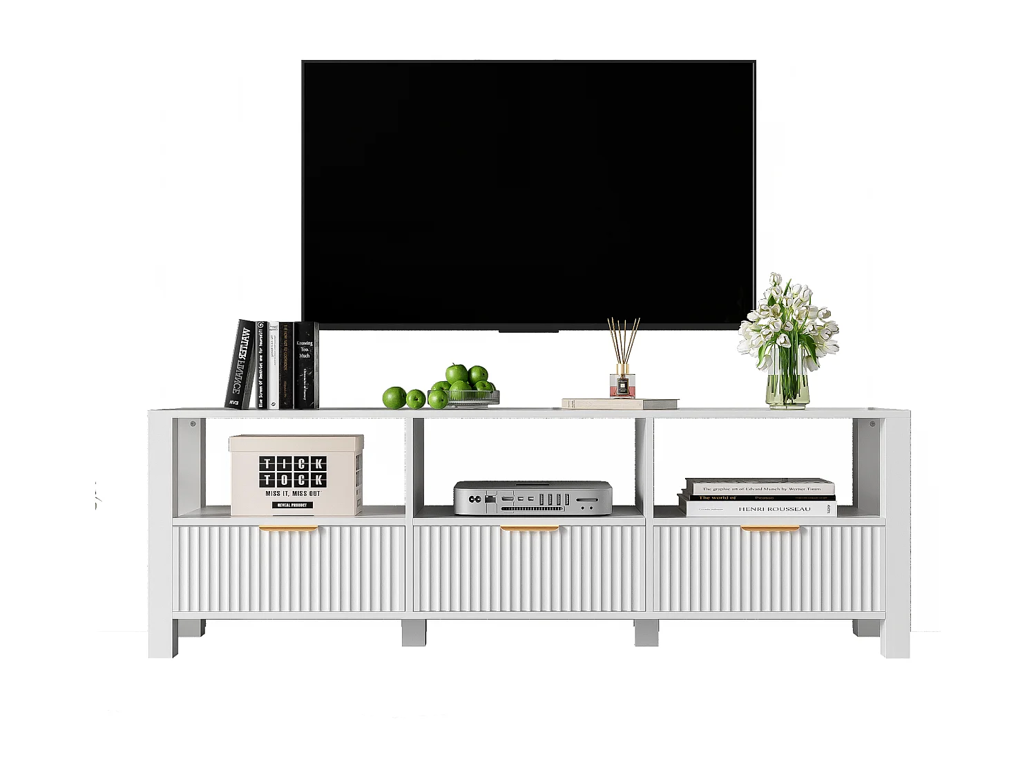Meuble TV Moderne Blanc, 152,5 Cm, Design Simple Et Élégant, Blanc