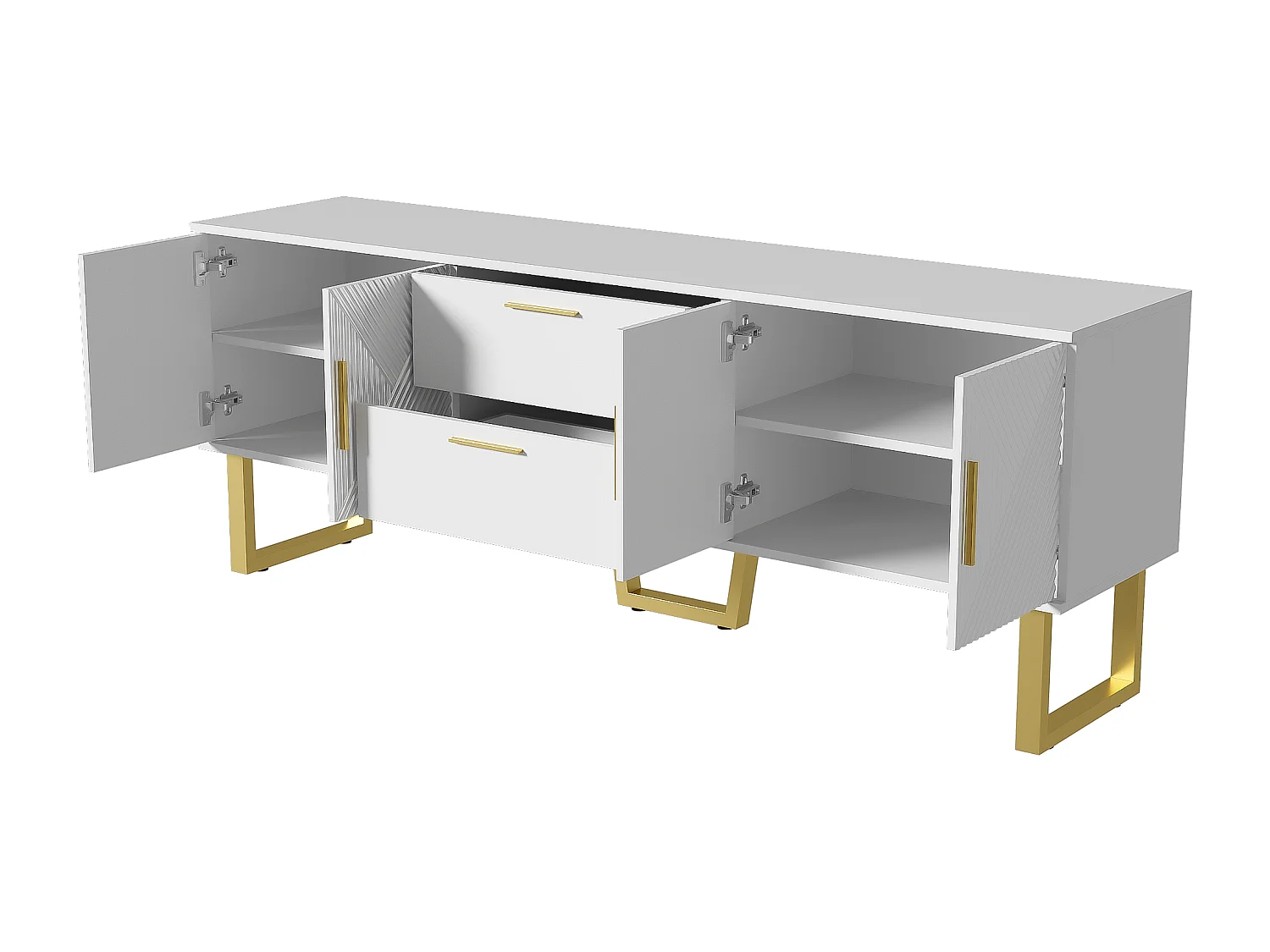 Móvel de TV lacado branco, 170 cm, 4 portas e 2 gavetas, branco