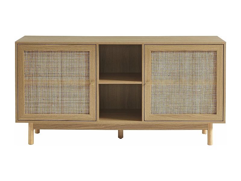 Buffet effet chêne et cannage rotin 150 cm ONYX