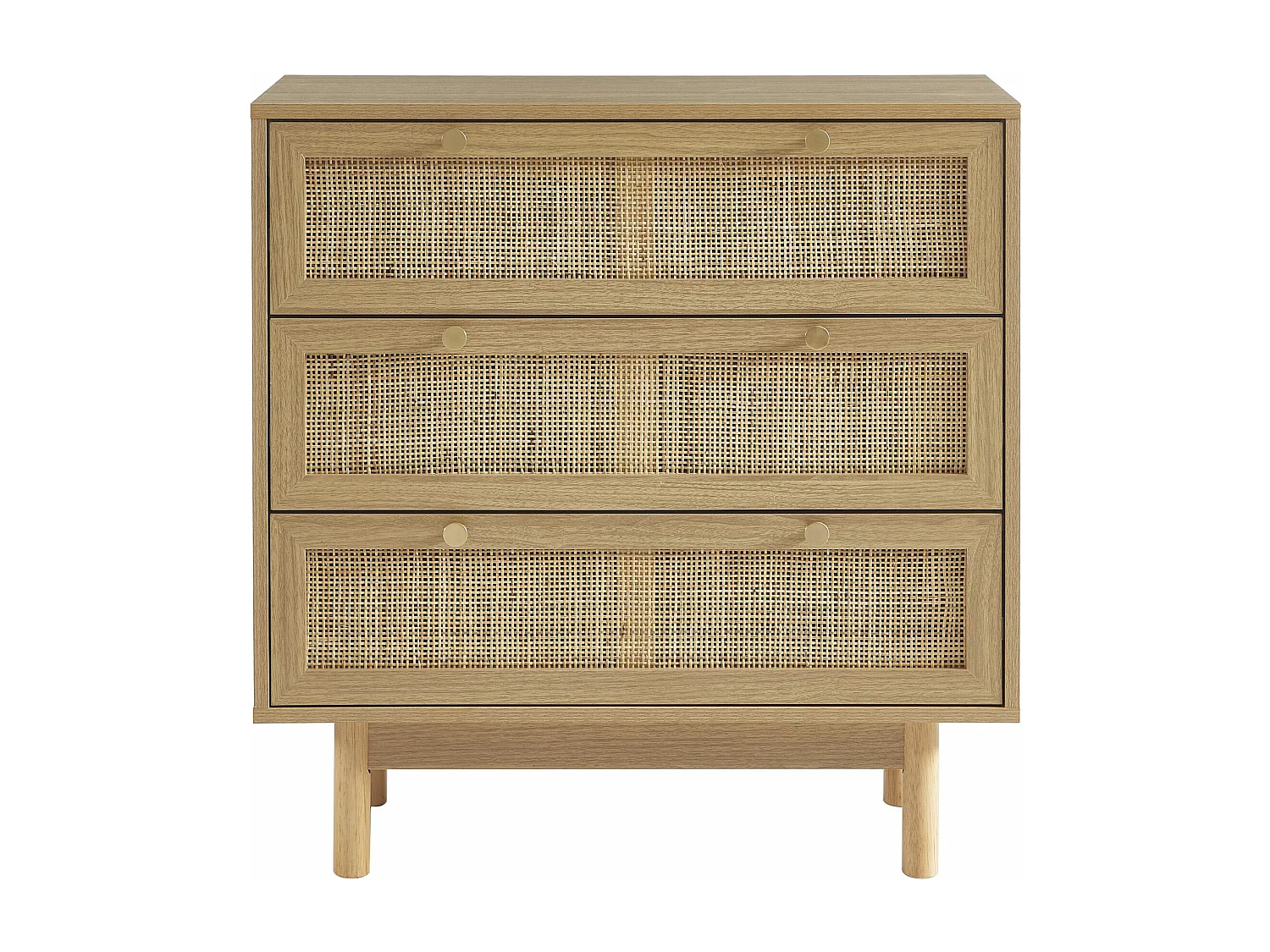 Commode effet chêne et cannage rotin 3 tiroirs ONYX