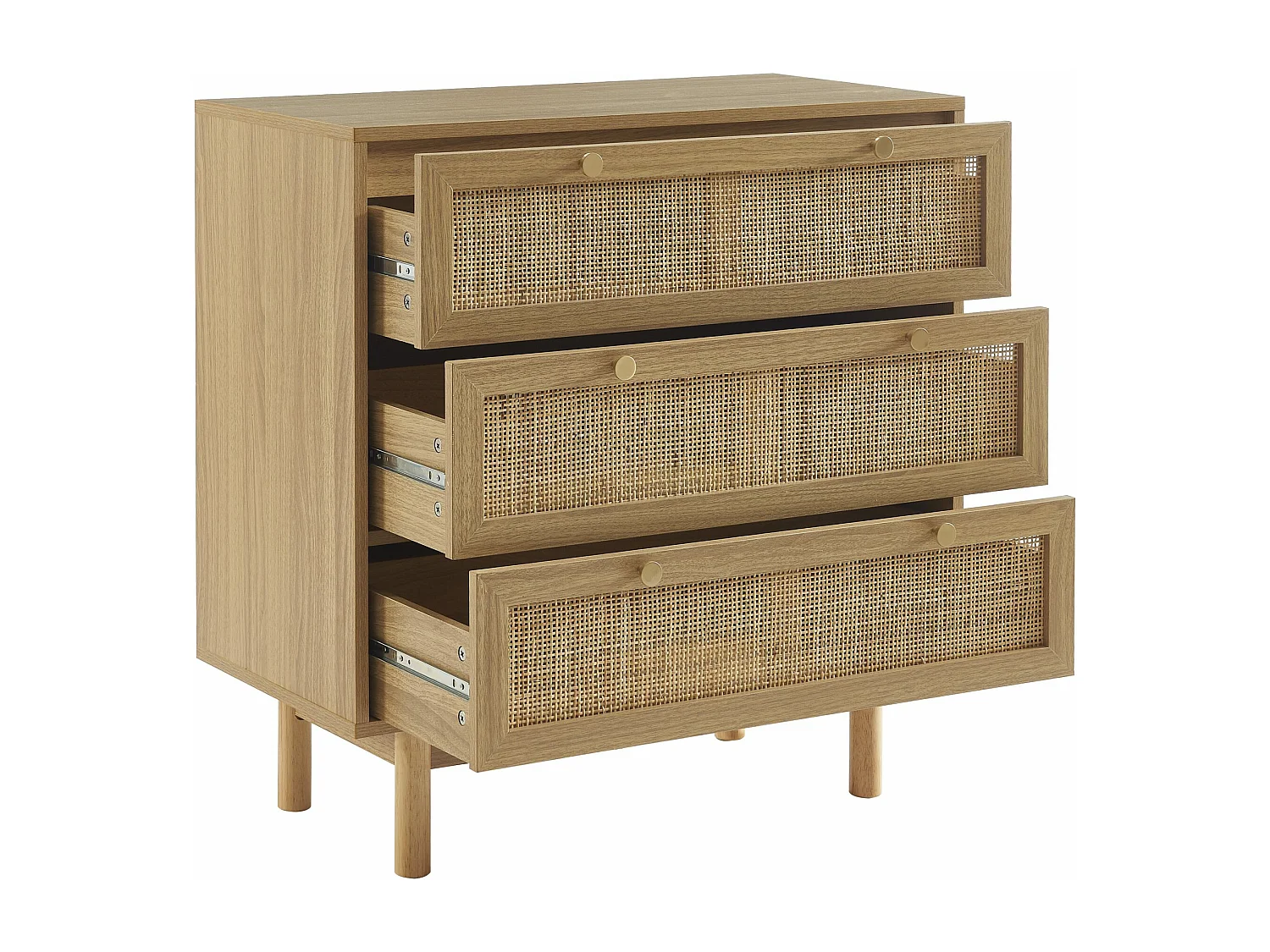 Commode effet chêne et cannage rotin 3 tiroirs ONYX