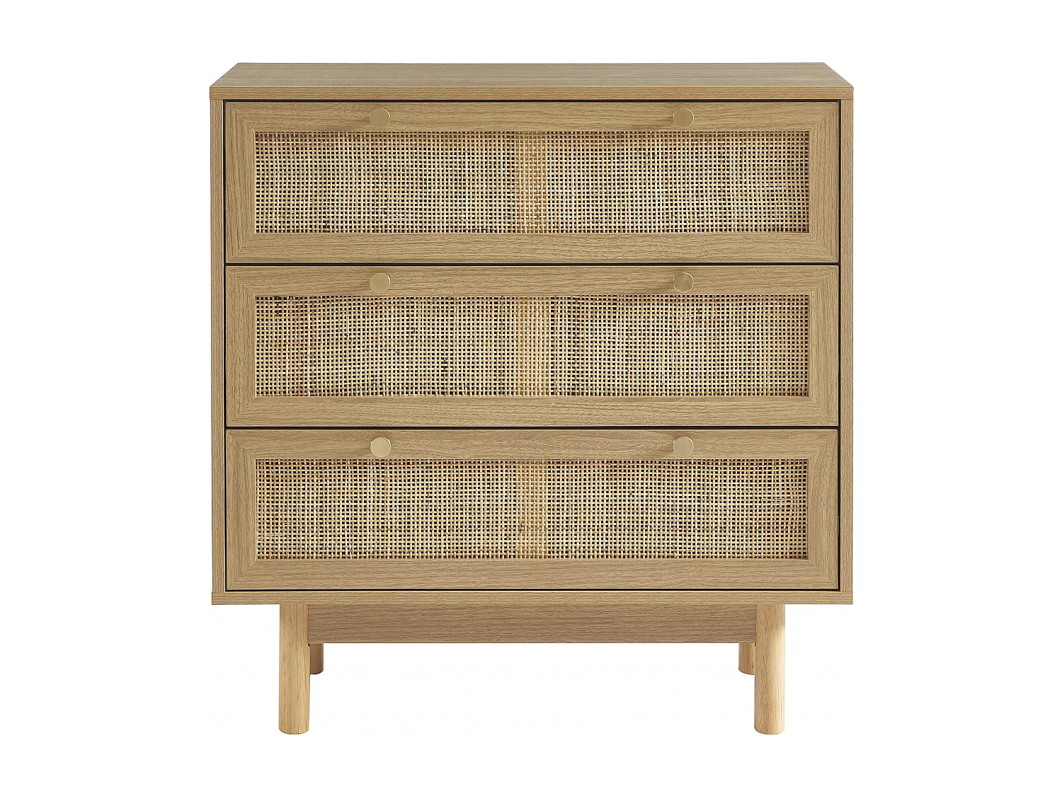 Commode effet chêne et cannage rotin 3 tiroirs ONYX