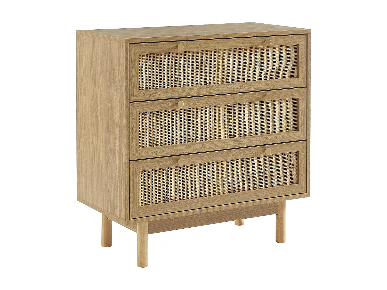 Commode effet chêne et cannage rotin 3 tiroirs ONYX