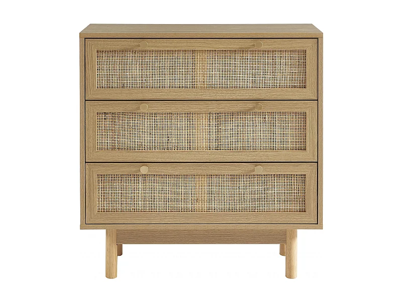 Commode effet chêne et cannage rotin 3 tiroirs ONYX