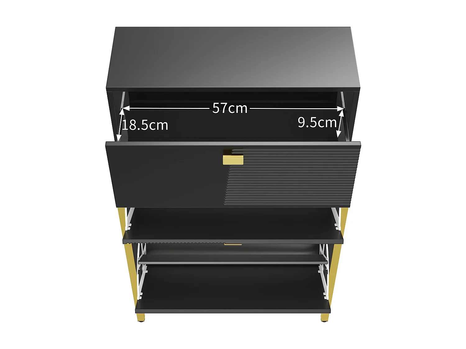 Meuble à chaussures - 1 tiroir - poignées et pieds dorés - Noir