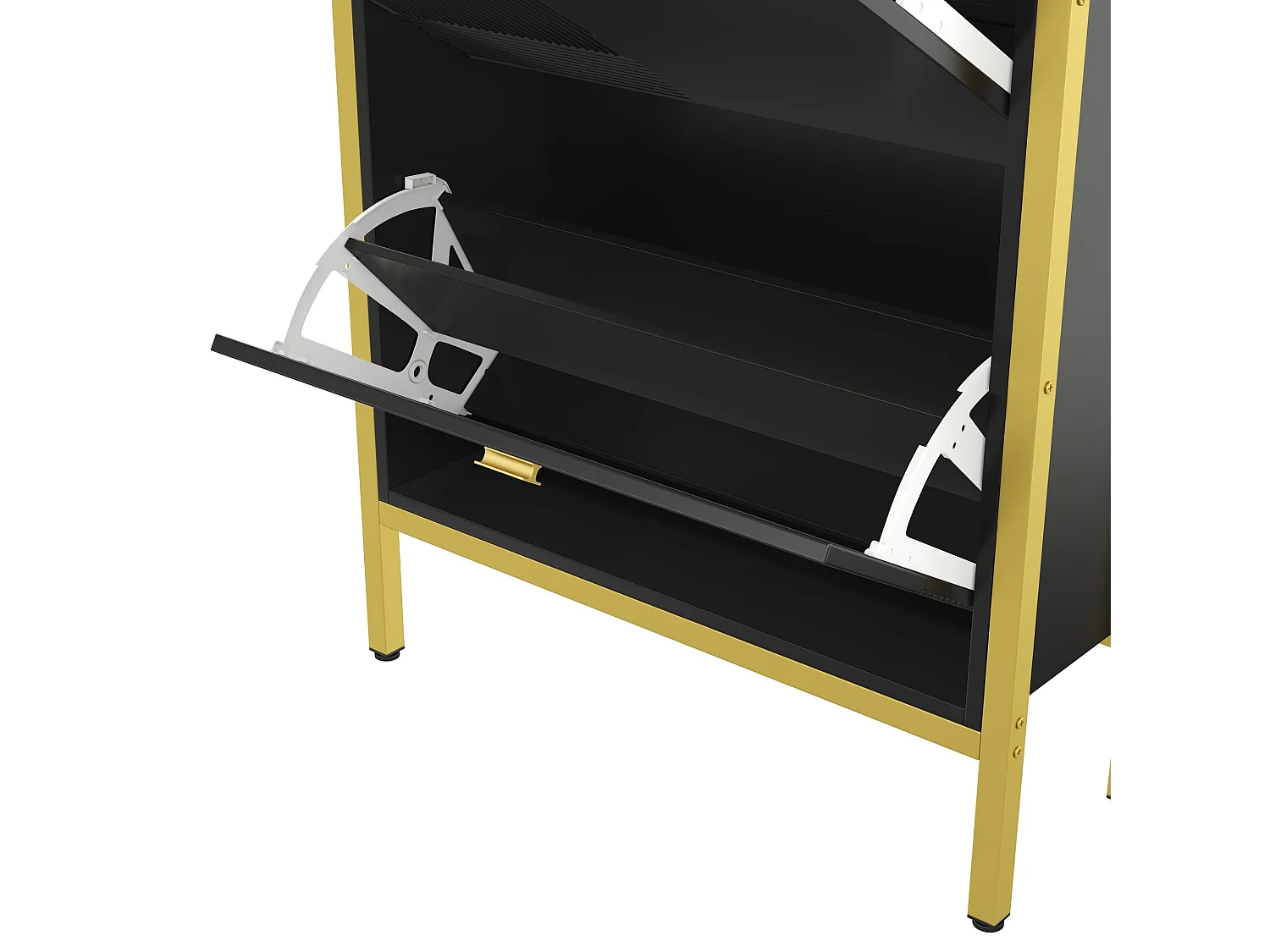 Meuble à chaussures - 1 tiroir - poignées et pieds dorés - Noir