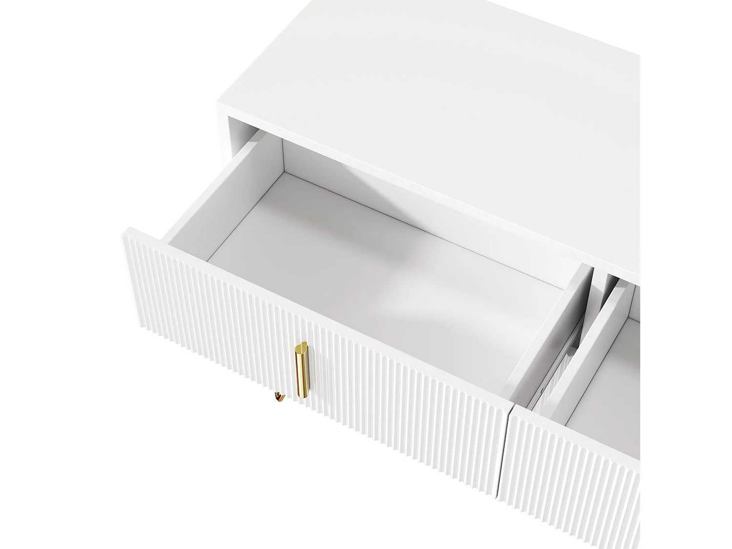 Buffet 120x40x77 cm - avec 6 tiroirs - poignées dorées - Blanc