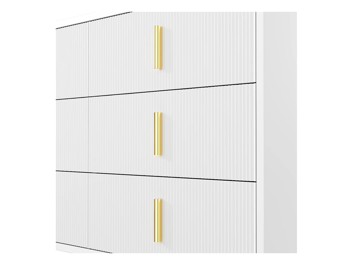 Buffet 120x40x77 cm - avec 6 tiroirs - poignées dorées - Blanc