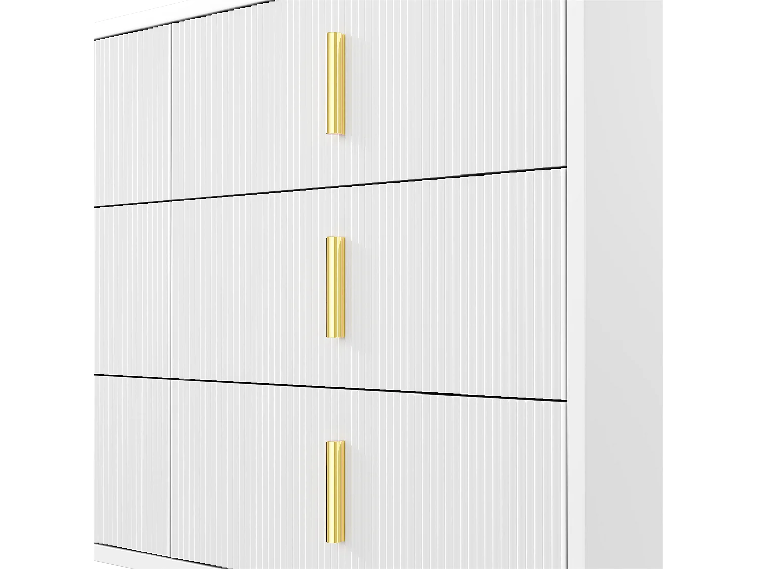 Buffet 120x40x77 cm - avec 6 tiroirs - poignées dorées - Blanc