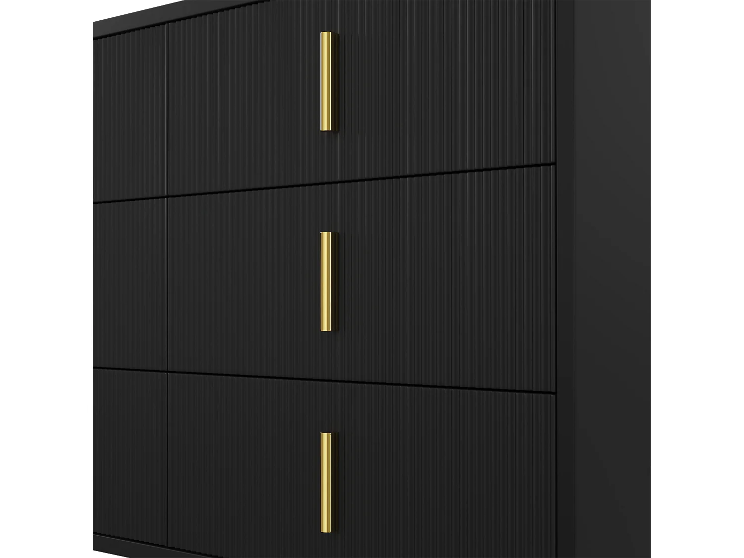 Buffet 120x40x77 cm - avec 6 tiroirs - poignées dorées - Noir