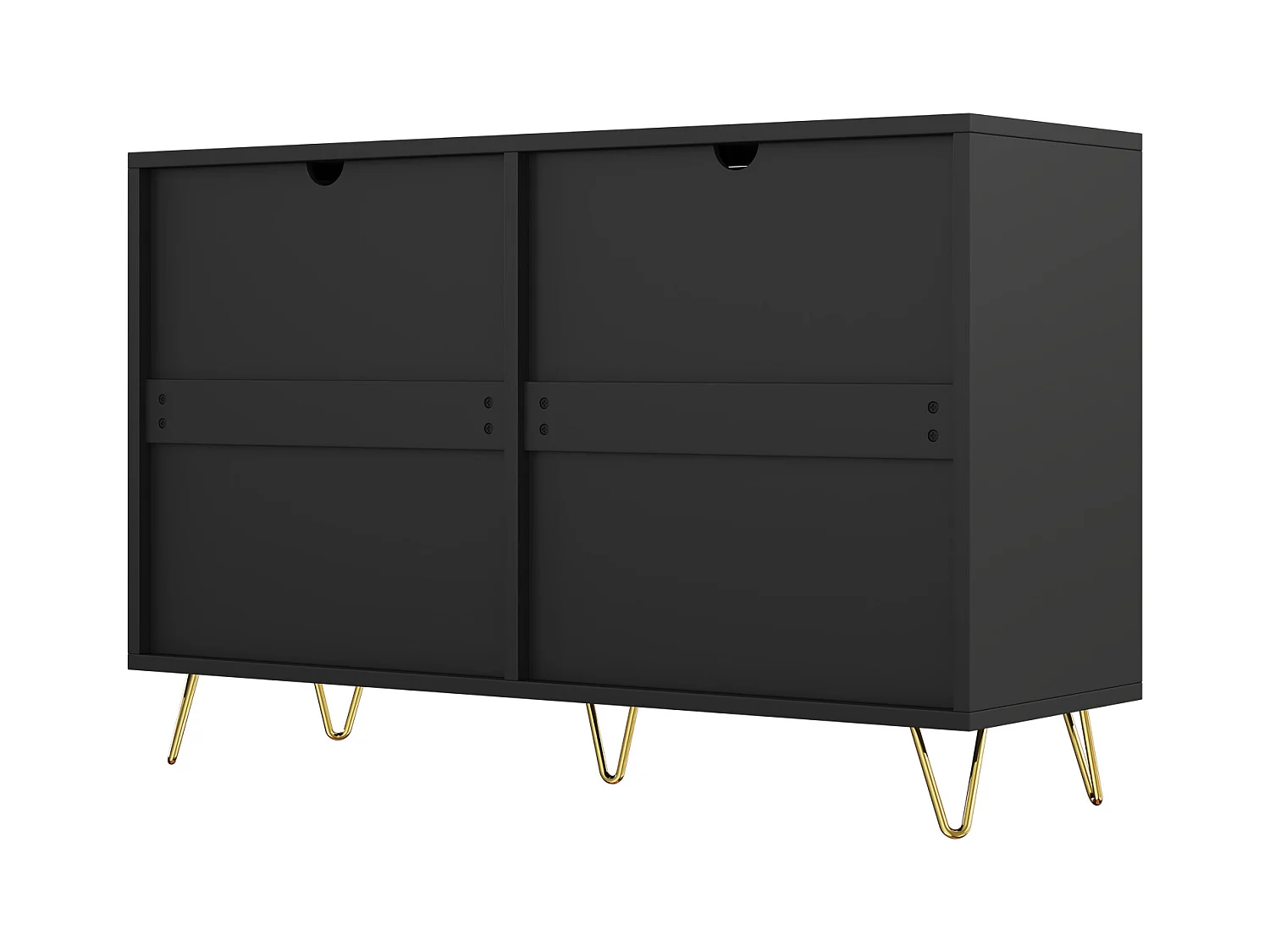 Buffet 120x40x77 cm - avec 6 tiroirs - poignées dorées - Noir