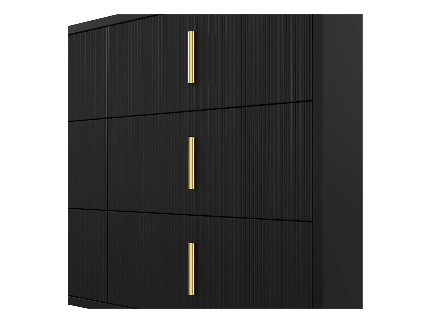 Buffet 120x40x77 cm - avec 6 tiroirs - poignées dorées - Noir