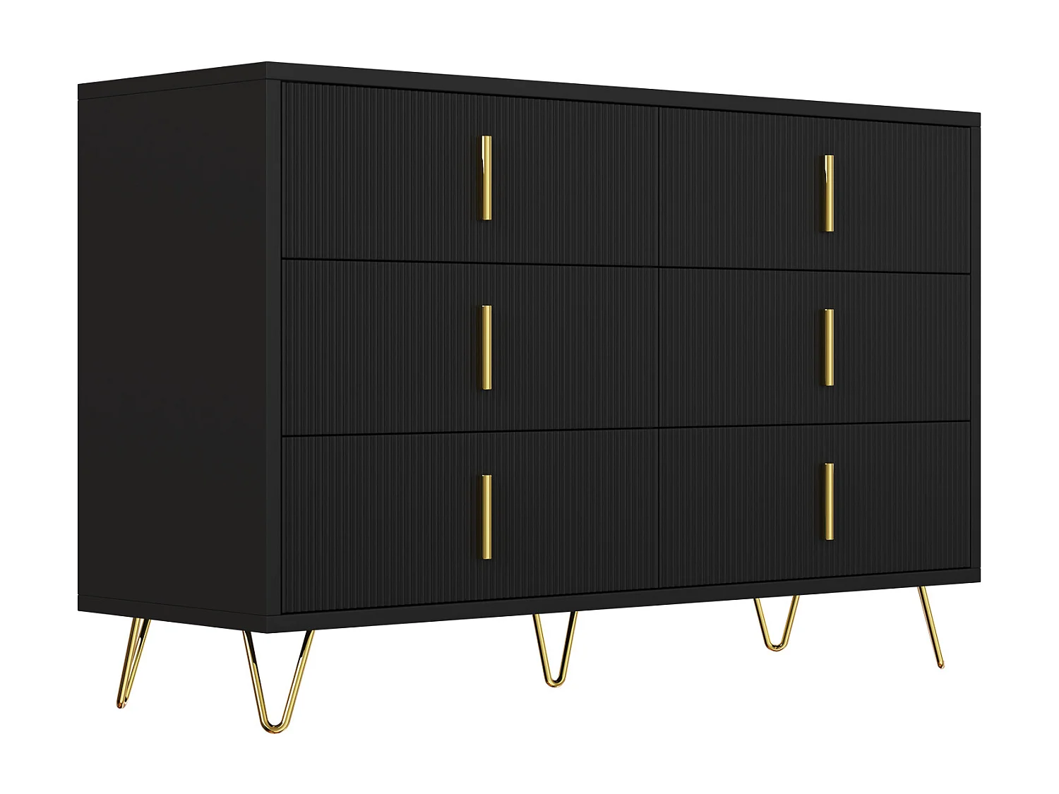 Sideboard 120x40x77 cm - mit 6 Schubladen - goldene Griffe - Schwarz