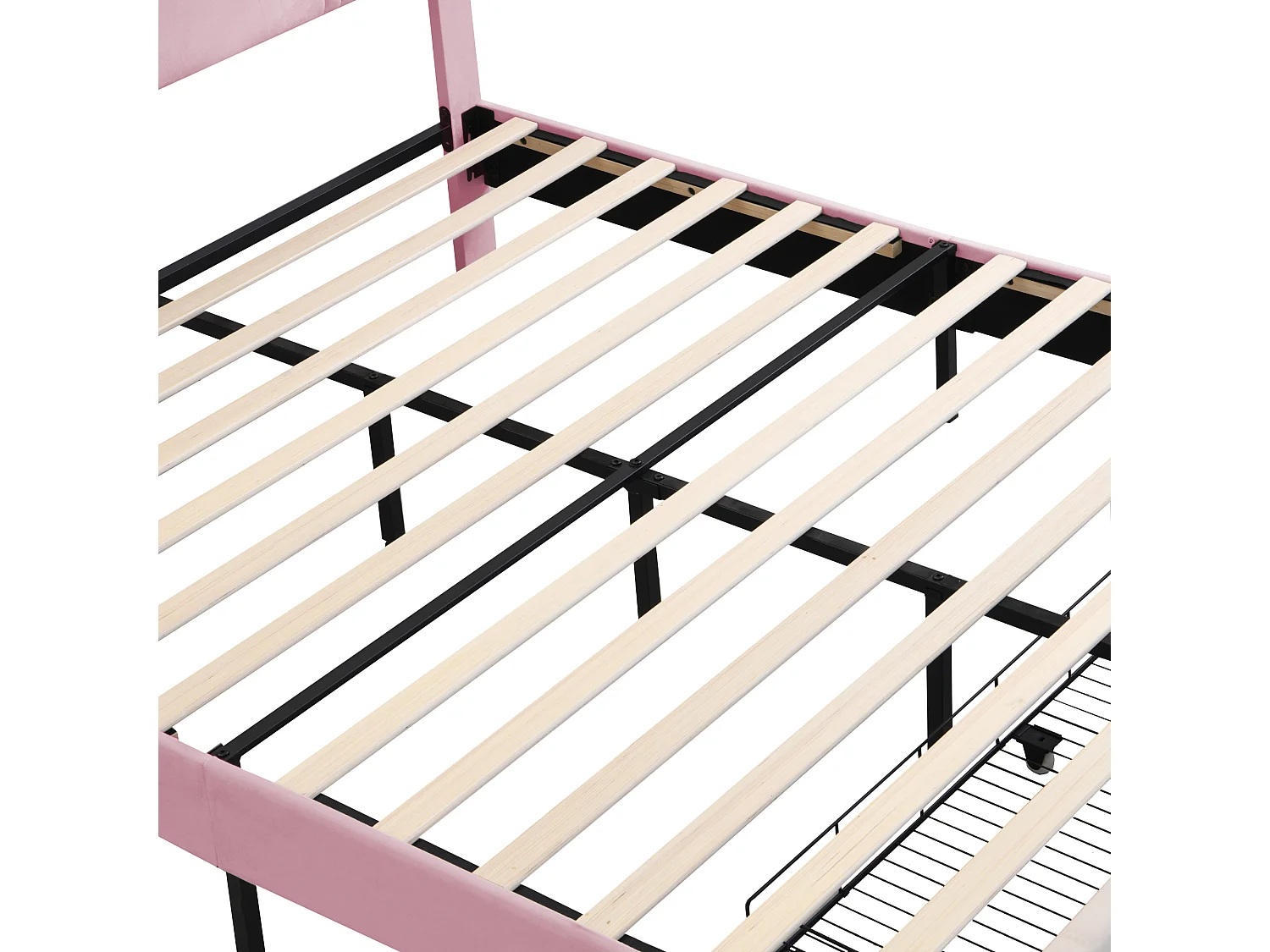 Letto matrimoniale rivestito in velluto 160x200 cm - con LED e porta di ricarica USB - con un ampio cassetto - Rosa