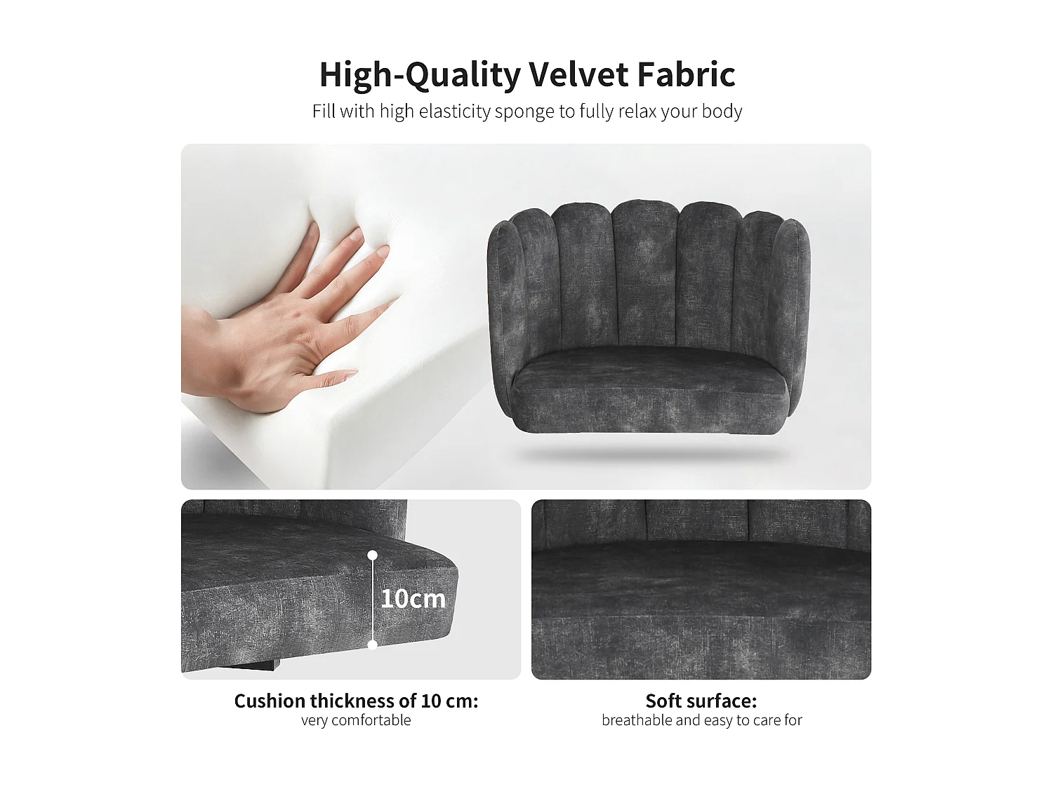 Lot de 6 chaises pivotantes en velours - dossier en pétales - Gris