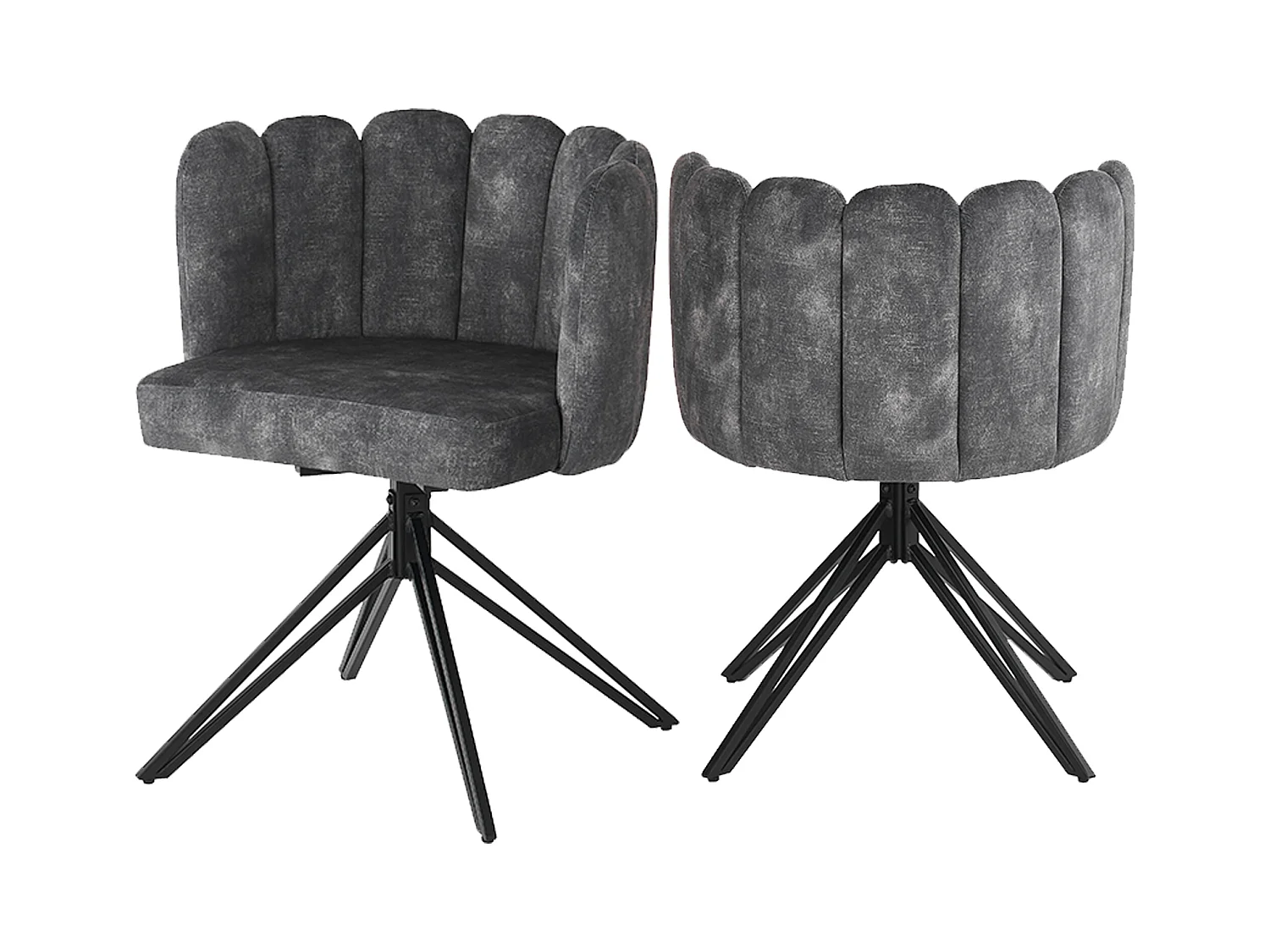 Lot de 6 chaises pivotantes en velours - dossier en pétales - Gris