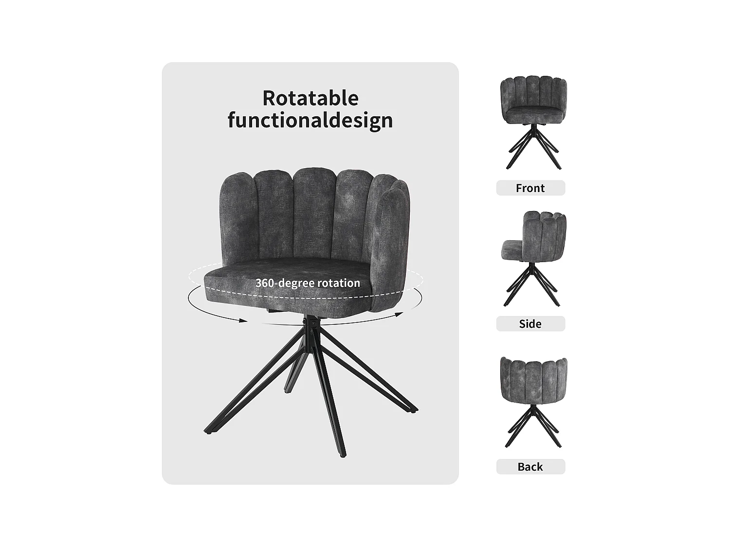 Lot de 6 chaises pivotantes en velours - dossier en pétales - Gris