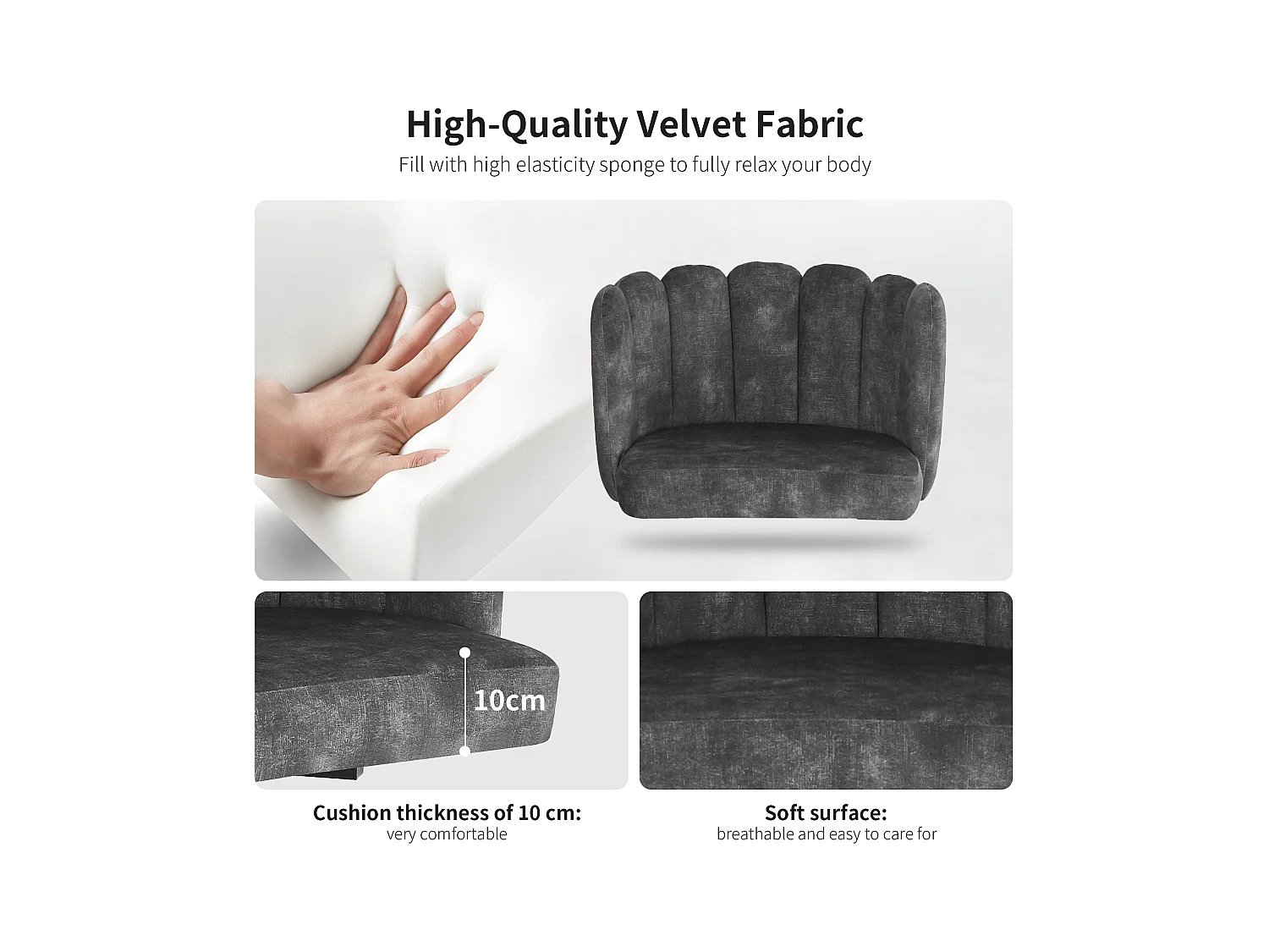 Lot de 6 chaises pivotantes en velours - dossier en pétales - Gris