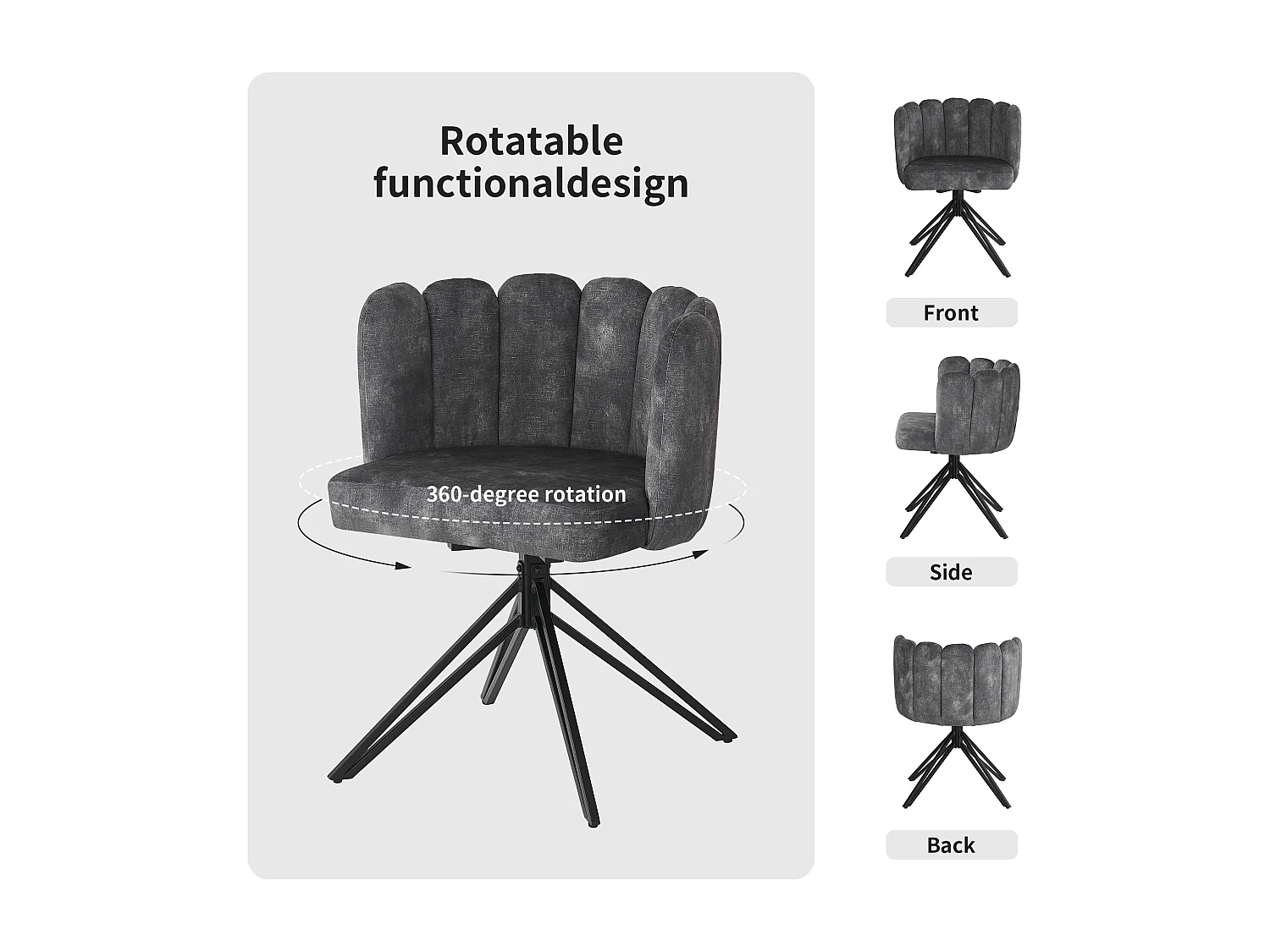 Set van 6 fluwelen draaistoelen - bloemblaadje rugleuning - Grijs