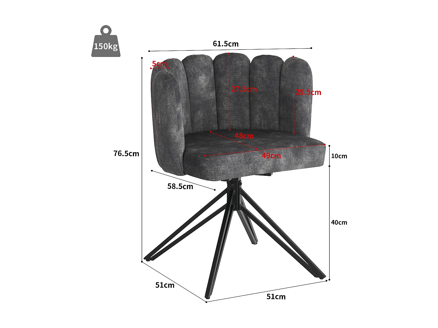 Set van 6 fluwelen draaistoelen - bloemblaadje rugleuning - Grijs