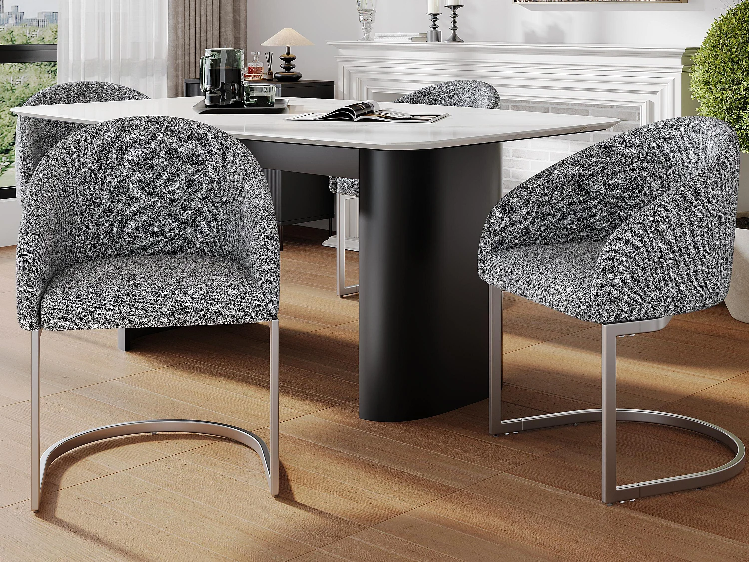 Conjunto de 4 cadeiras cantilever em tecido French Terry cinzento