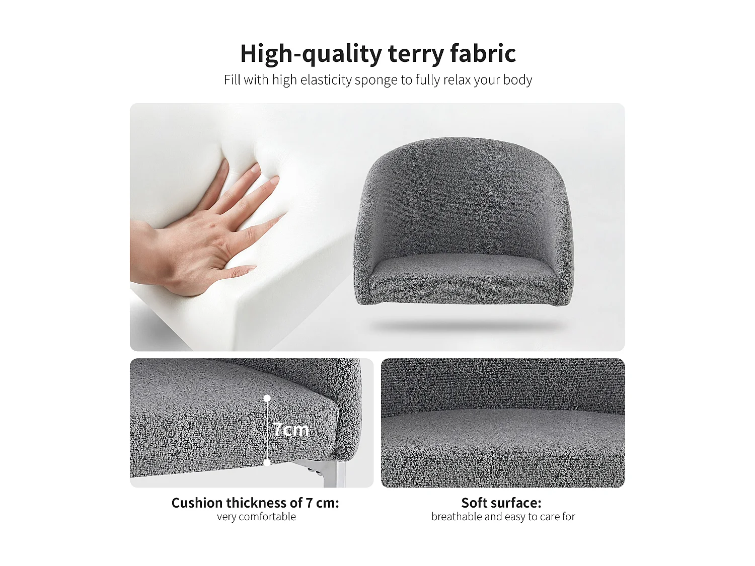 Conjunto de 4 cadeiras cantilever em tecido French Terry cinzento