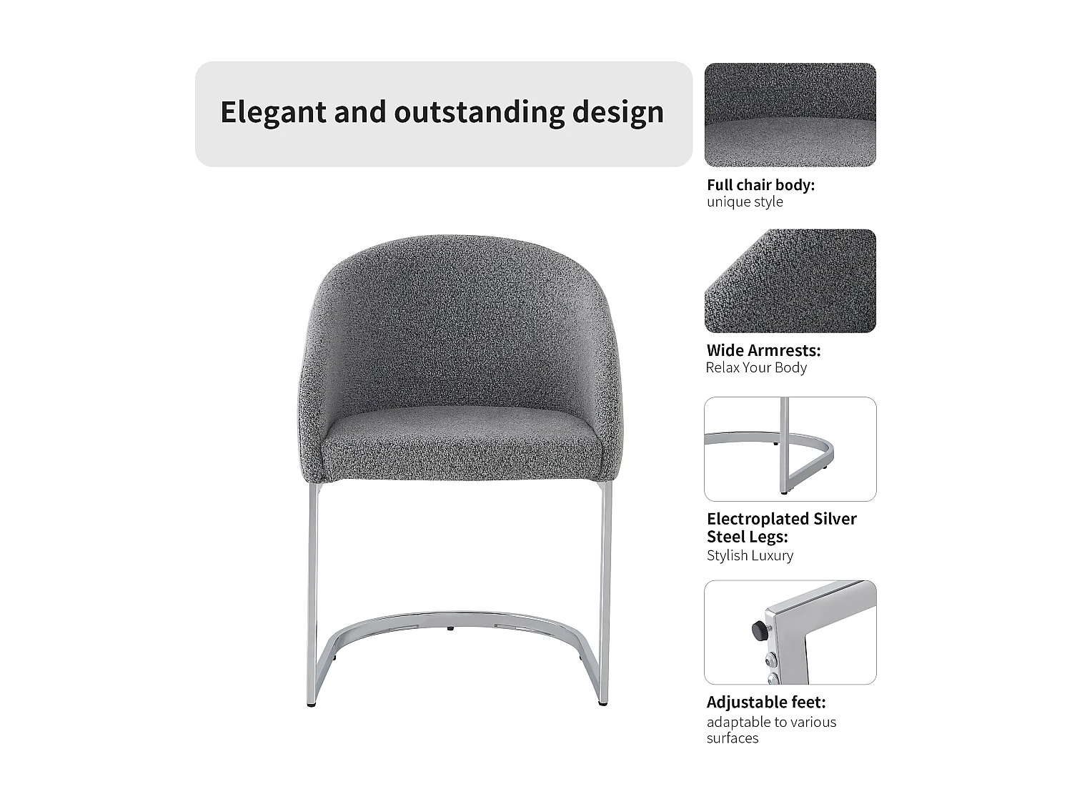 Lot de 2 chaises cantilever en tissu bouclette Gris