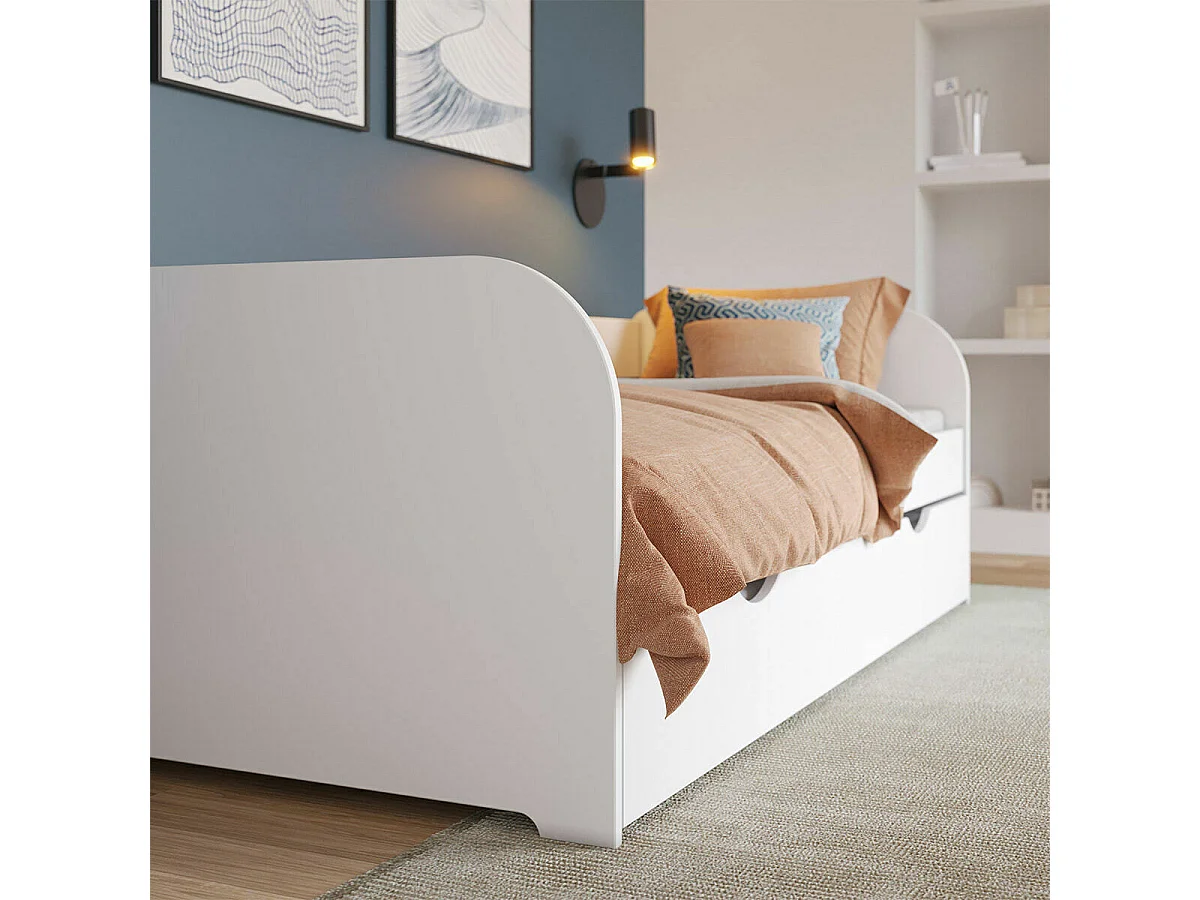 Lit banquette gigogne 80x190 cm bois massif blanc et bois EZRA