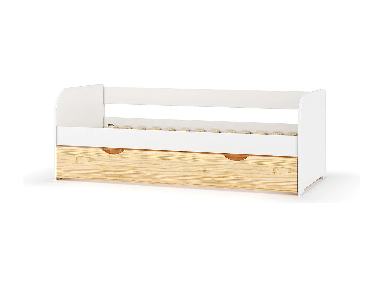 Lit banquette gigogne 80x190 cm bois massif blanc et bois EZRA
