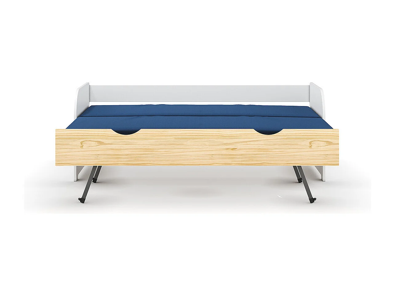 Lit banquette gigogne 80x190 cm bois massif blanc et bois EZRA