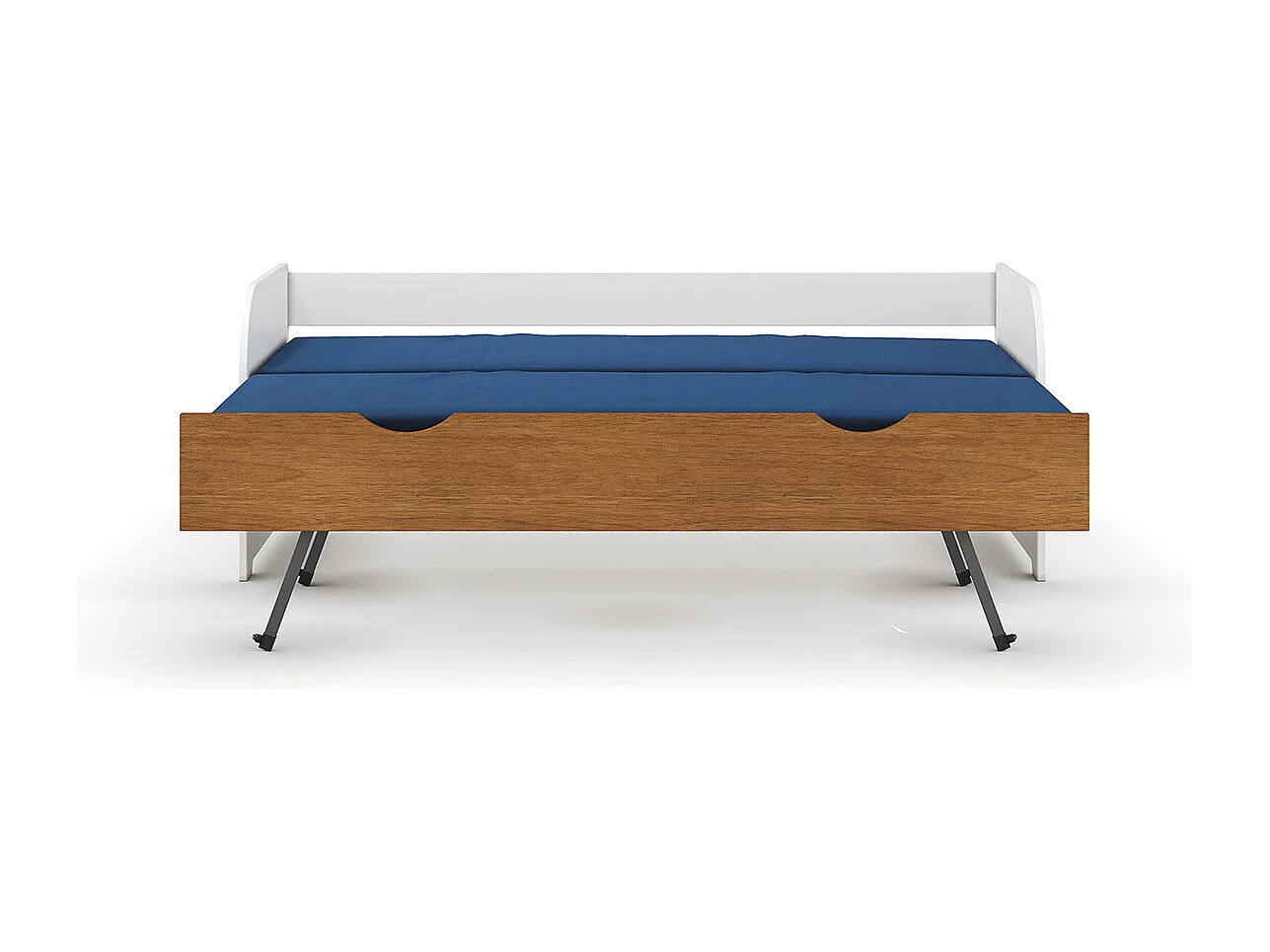 Lit banquette gigogne 80x190 cm bois massif blanc et noisette EZRA