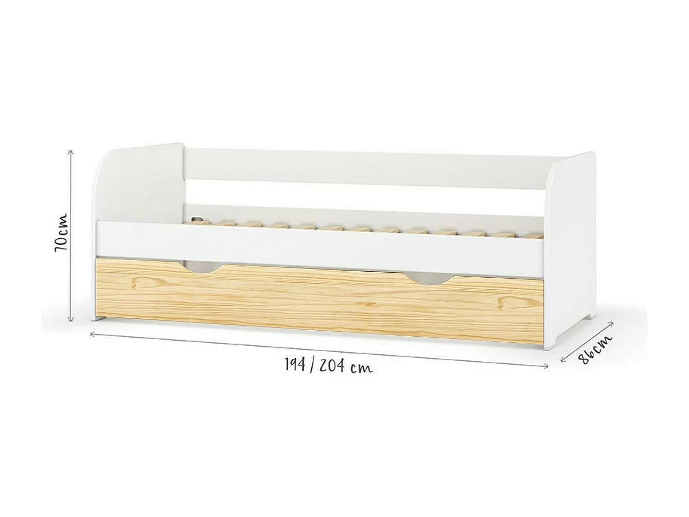 Lit banquette gigogne 80x200 cm bois massif blanc et bois EZRA