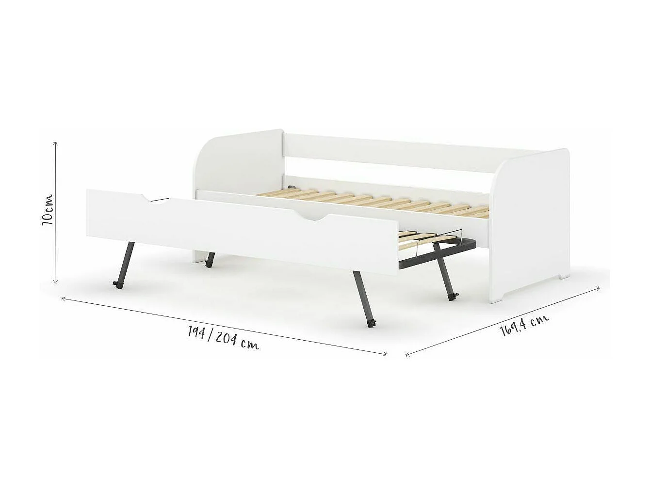 Lit banquette gigogne 80x200 cm bois massif blanc et bois EZRA