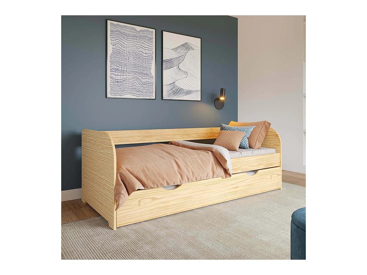 Lit banquette gigogne 80x190 cm bois massif bois EZRA