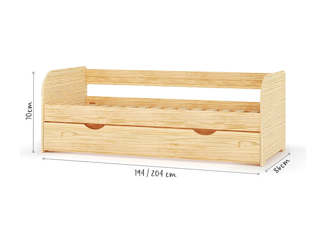 Lit banquette gigogne 80x190 cm bois massif bois EZRA