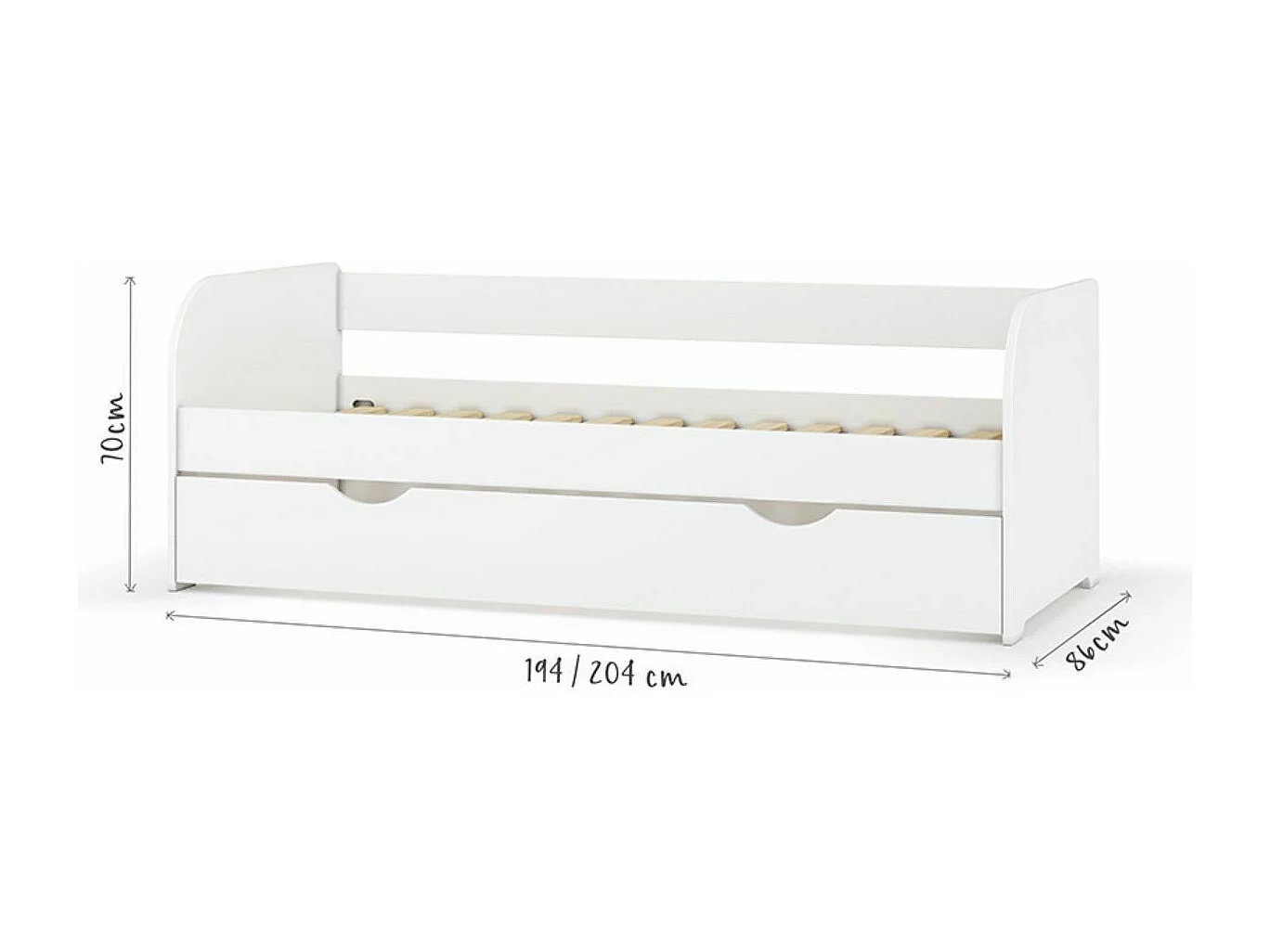 Lit banquette gigogne 80x200 cm bois massif blanc EZRA