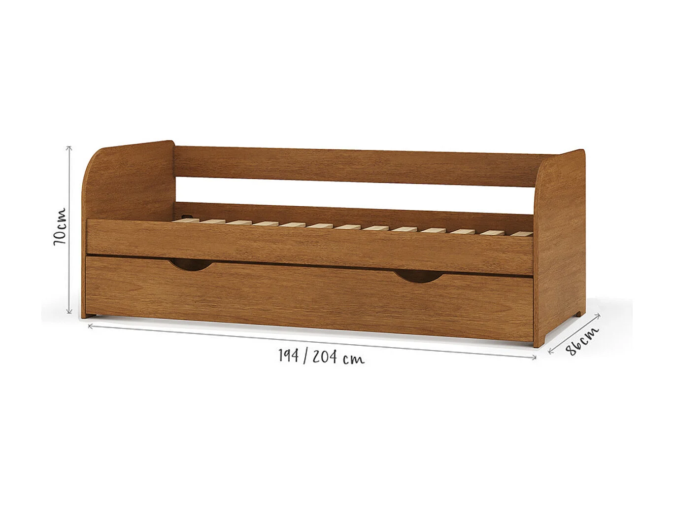 Lit banquette gigogne 80x200 cm bois massif noisette EZRA