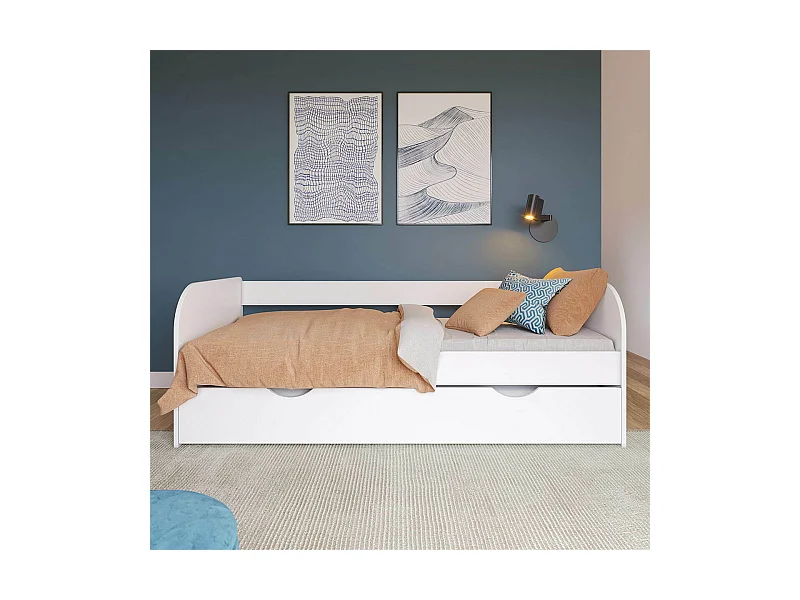 Lit banquette gigogne 80x190 cm bois massif blanc EZRA