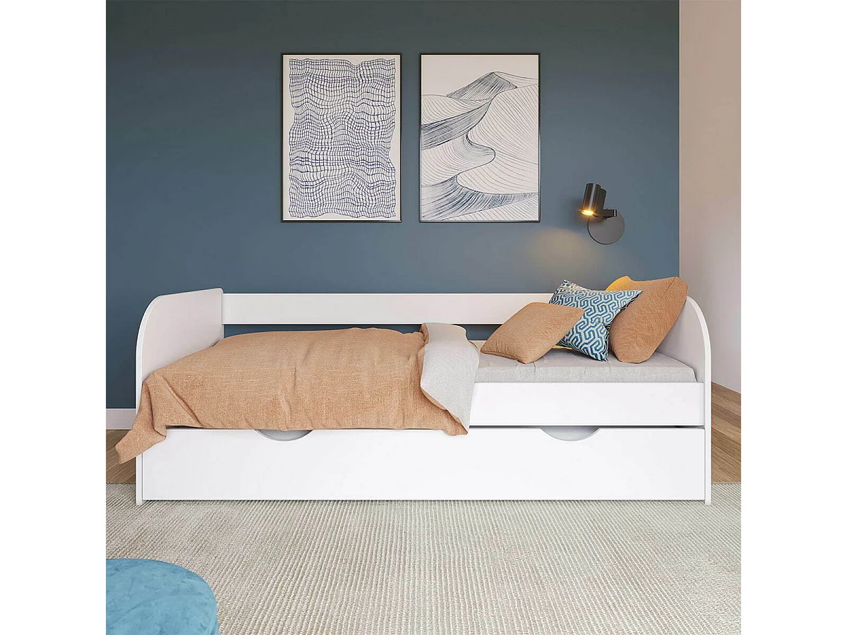 Lit banquette gigogne 80x190 cm bois massif blanc EZRA