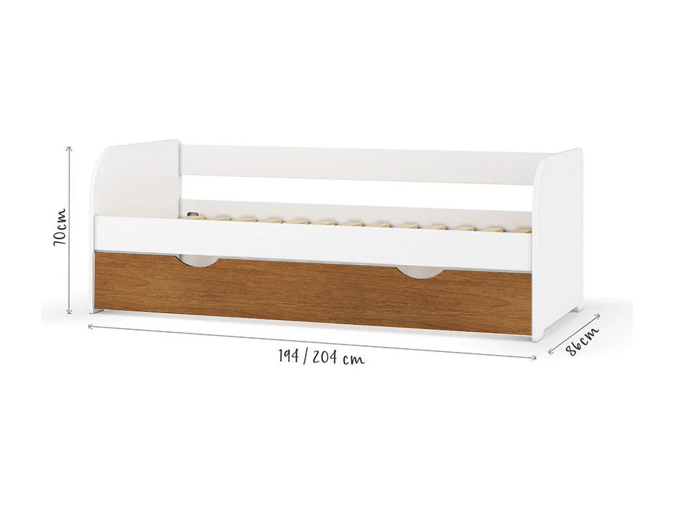 Lit banquette gigogne 80x200 cm bois massif blanc et noisette EZRA