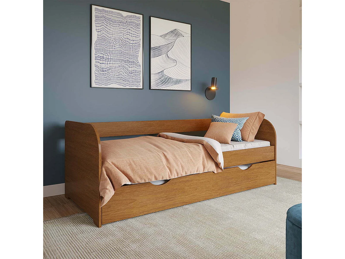 Lit banquette gigogne 80x190 cm bois massif noisette EZRA